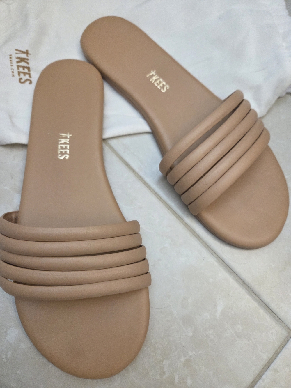 TKEES Tan Strappy Slide Sandals